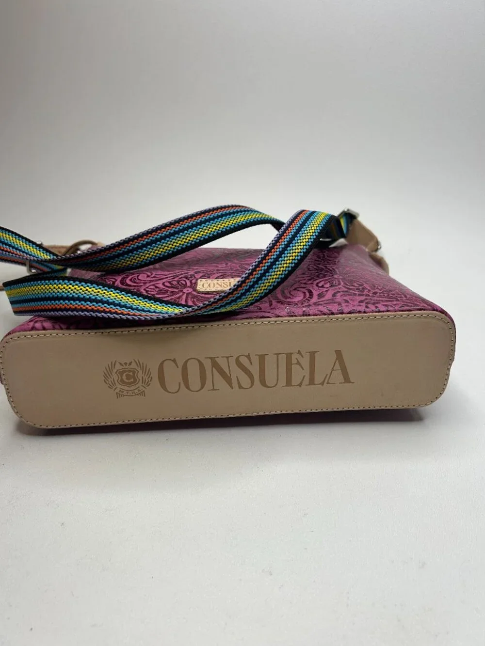 CONSUELA Mena Downtown Women's Fuchsia Tooled Leather Crossbody - Picture 5 of 11